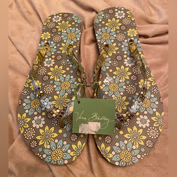 Vera Bradley Lemon Parfait Flip Flops Size Large - Picture 1 of 3